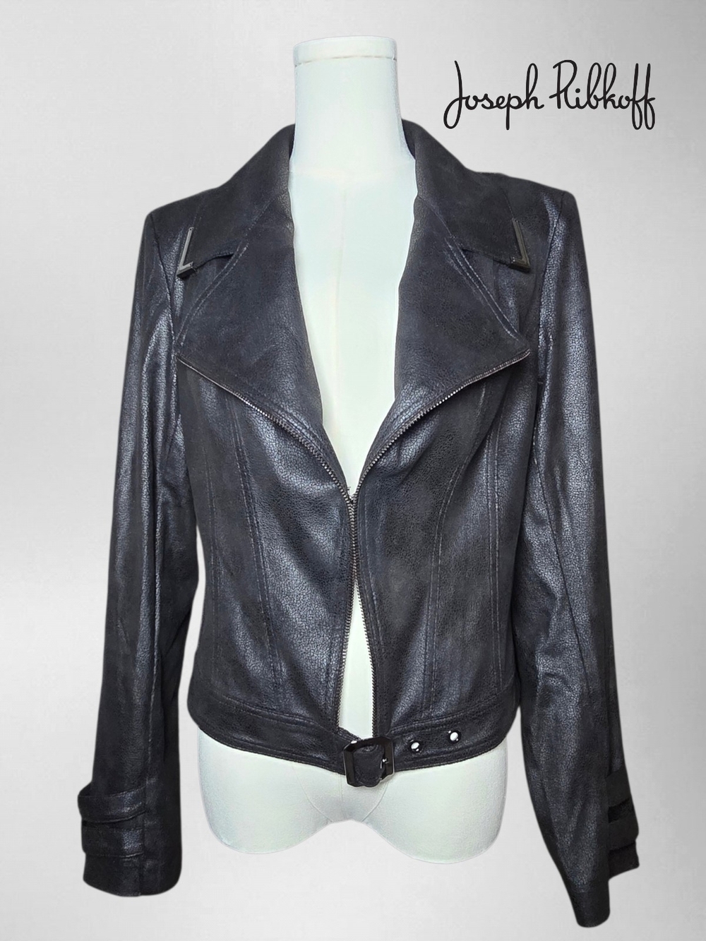 JOSEPH RIBKOFF Black Faux Suede Moto Jacket - Medium